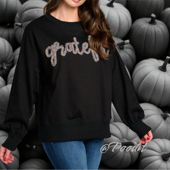 PEACH LOVE CALIFORNIA grateful black French Terry pullover S M L - Picture 2 of 9